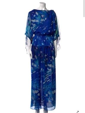 Eywasouls Malibu Blue Floral Chiffon Maxi Dress